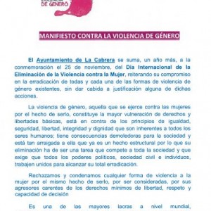 Manifiesto contra la Violencia de Género - La Cabrera. 12h - Ayuntamiento. Minuto de Silencio como muestra del rechazo.