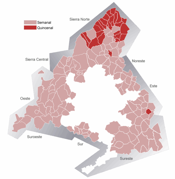 Mapa de la Comunidad de Madrid zonas de actuación del servicio móvil de atención al ciudadano