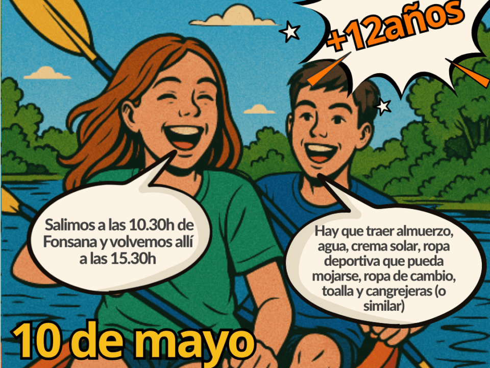 Cartel excursión de piraguas y juegos en piragua