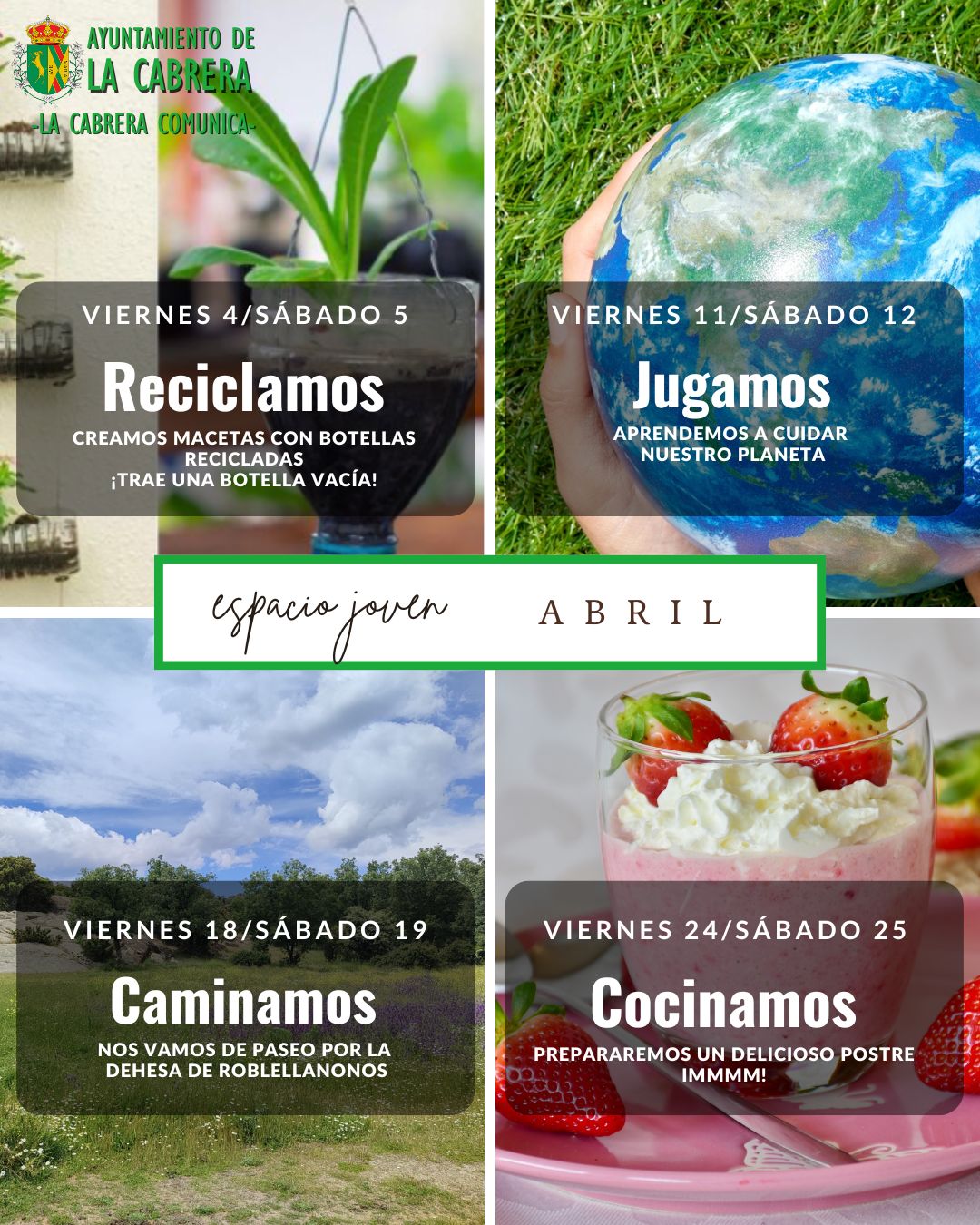 Cartel de actividades en el espacio joven en abril