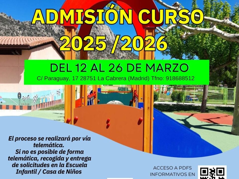 Cartel admisión escuela infantil 2025-2026