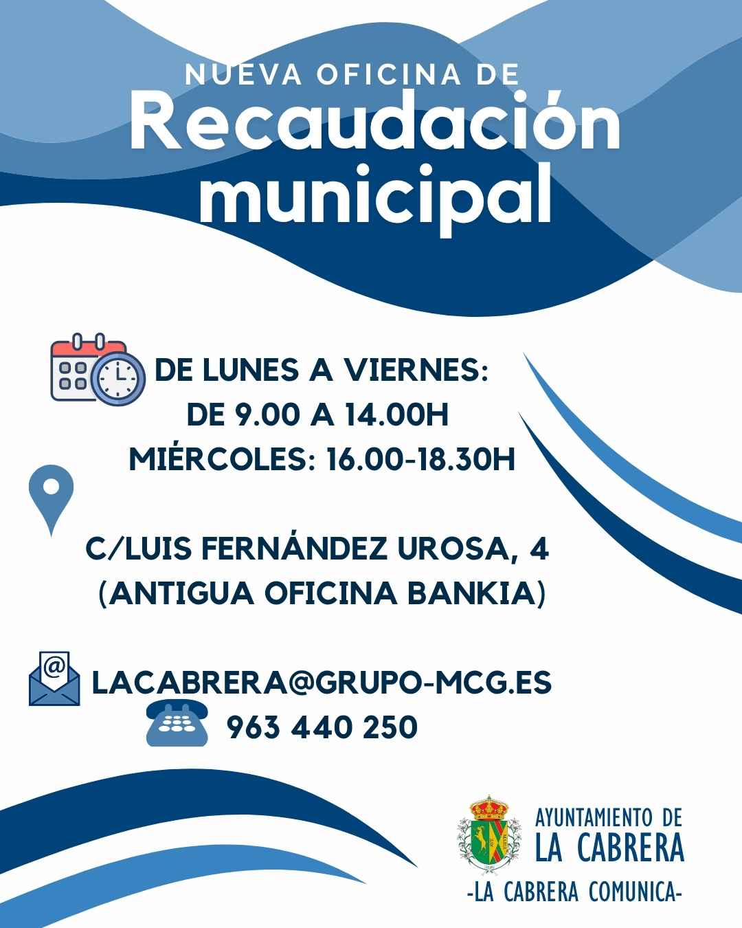 Cartel nueva oficina de recaudación actualizado el horario